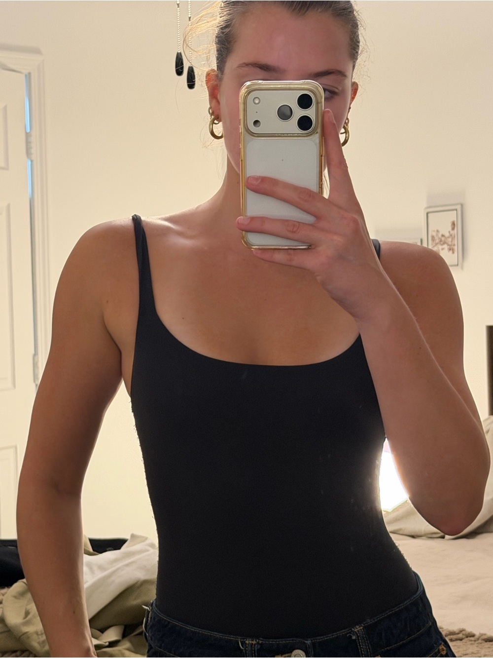 SKIMS Black Scoop Neck Tank Bodysuit